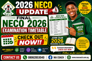 2026 NECO final examination timetable is out