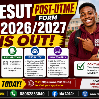 ESUT Post-UTME Form 2026/2027 Don Land: How To Apply, Cut-Off Mark + Deadline